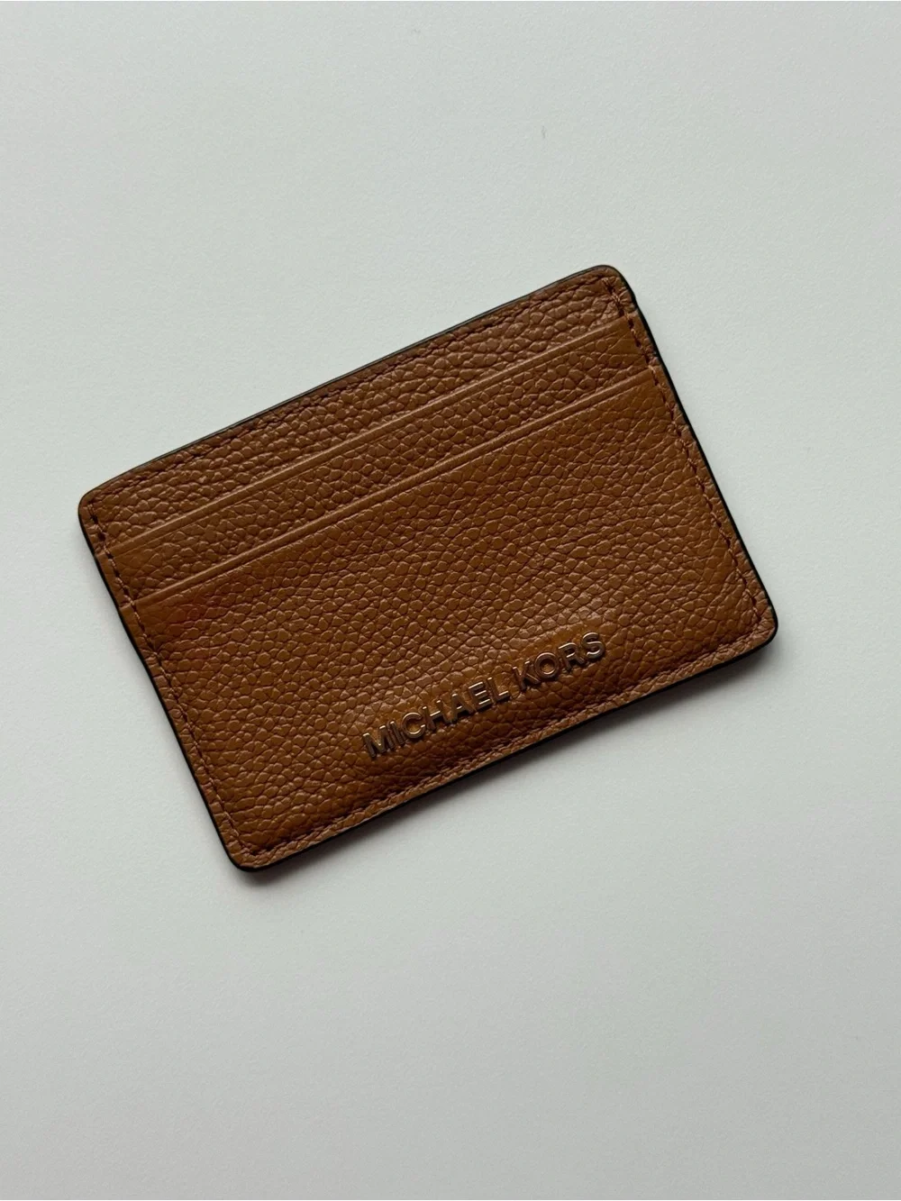 Michael Kors Tan Pebbled Leather Card Holder with Gold Logo